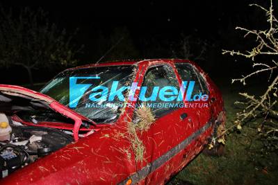 Auf Regennasser ins Schleudern gekommen - Pkw kracht gegen Baum - Fahrer flüchtet mit samt der Autokennzeichen