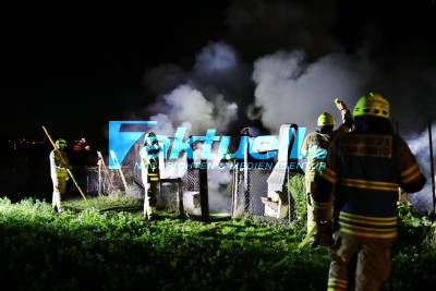 Gartenhütte in Kleingartenanlage brennt vollständig aus - Feuerwehr im Einsatz