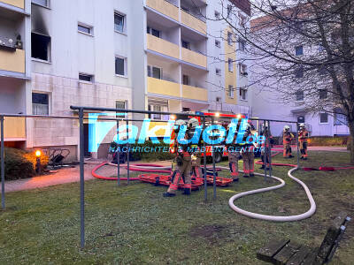 Flammen schlagen aus dem Fenster in einem Mehrfamilienhaus - Nachbarn retten Bewohner aus der Wohnung und verhindern vermutlich schlimmeres - Während der Löscharbeiten rettete die Feuerwehr eine Katze (ON-TAPE!) aus der Brandwohnung 
