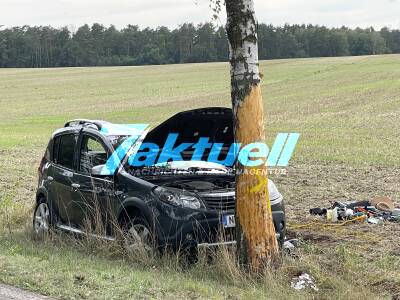 Schwerer Unfall bei Alt Ruppin: Pkw kommt von Fahrbahn ab, kracht mit dem Dach gegen einen Baum und kommt nach Überschlag seitlich zum liegen - Fahrer wird eingeklemmt und durch Ersthelfer befreit - Dreister Gaffer schaut sich Unfallbild an (ON TAPE!)