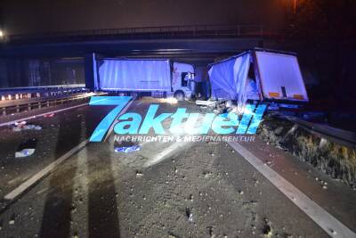 BAB8 / Niefern-Öschelbronn -  Lastwagen in Mittelleitplanke gelandet, aufwändige Bergungsarbeiten