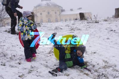 Erster Schneefall in Stuttgart - Und schon sind die Schlittenfahrer und Rodler am Schloss Solitude