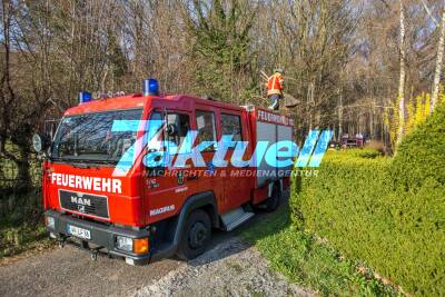 100qm Waldboden brennt am Waldrand von Remshalden - Feuerwehr löscht Baumstamm und trockenes Laub
