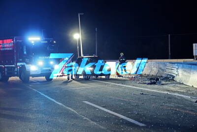 Schweres Busunglück auf A1 - Bus schanzte in Baustellenbereich rein und kippt um - 10 Personen verletzt - Bus sichergestellt